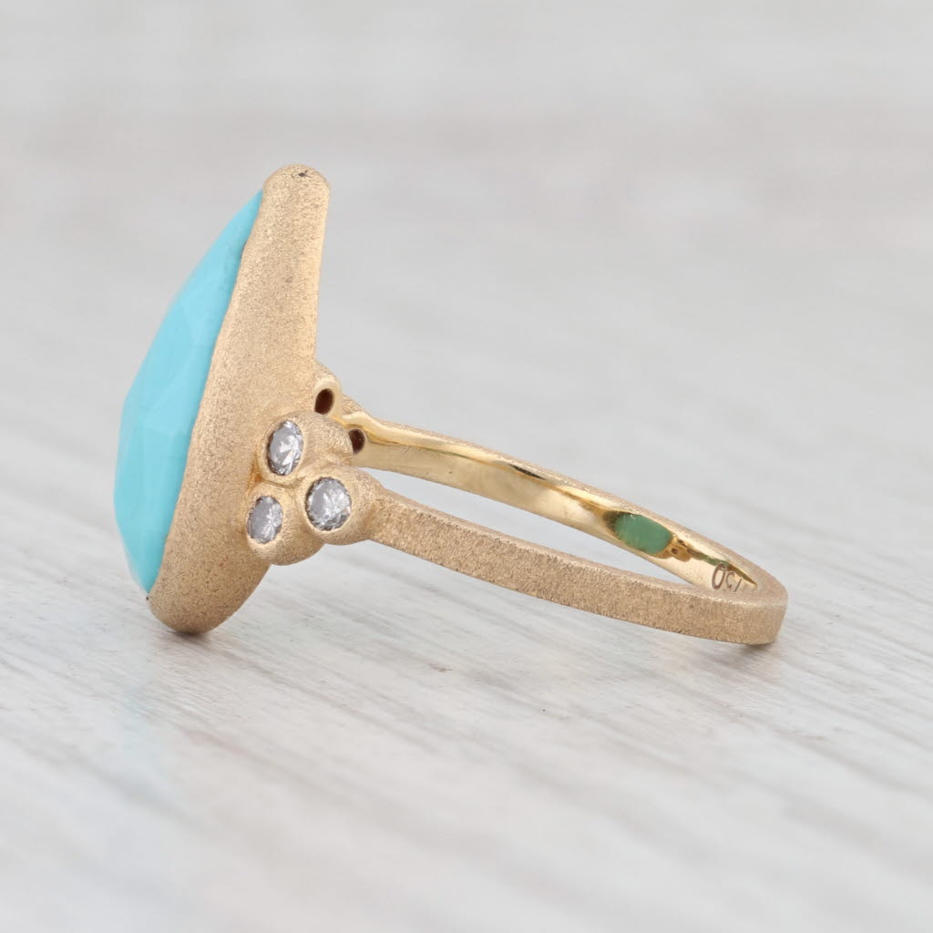 Light Gray New Nina Nguyen Turquoise Diamond Ring 18k Yellow Gold Size 6.5 Teardrop