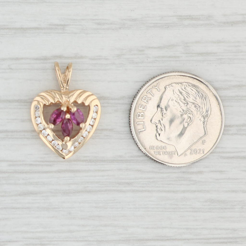 Light Gray 0.40ctw Ruby Flower Open Heart Pendant 14k Yellow Gold Floral Heart Jewelry