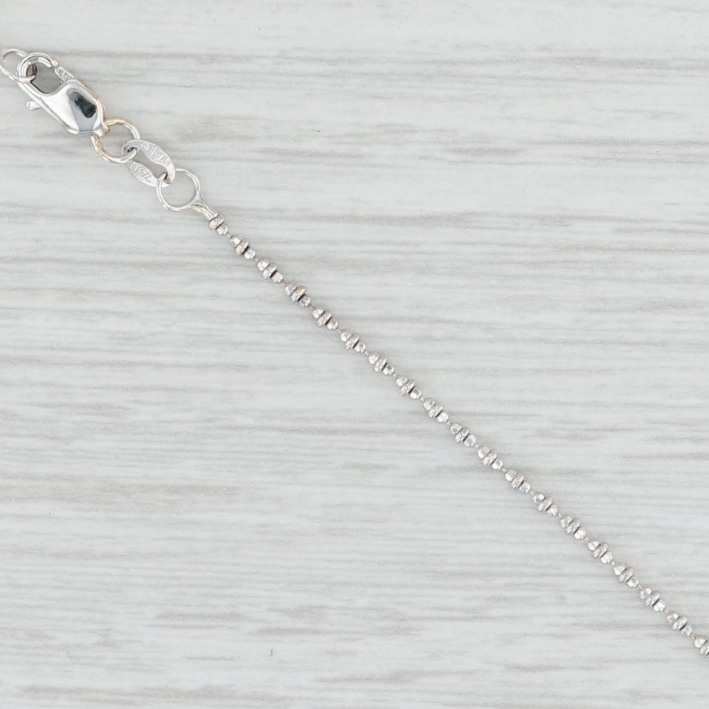 Light Gray 16” Bead Chain Necklace 750 18k White Gold 1.4mm Lobster Clasp