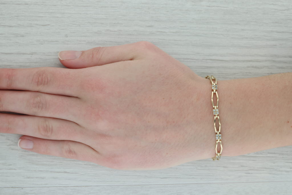 Dark Gray 0.30ctw Diamond Bar Link Bracelet 14k Yellow Gold 7” 5.5mm