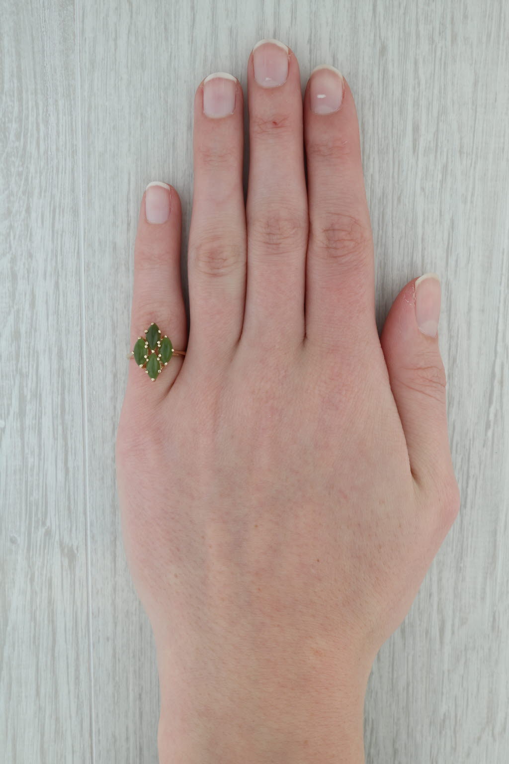 Dark Gray Green Serpentine Cluster Ring 14k Yellow Gold Size 4.5