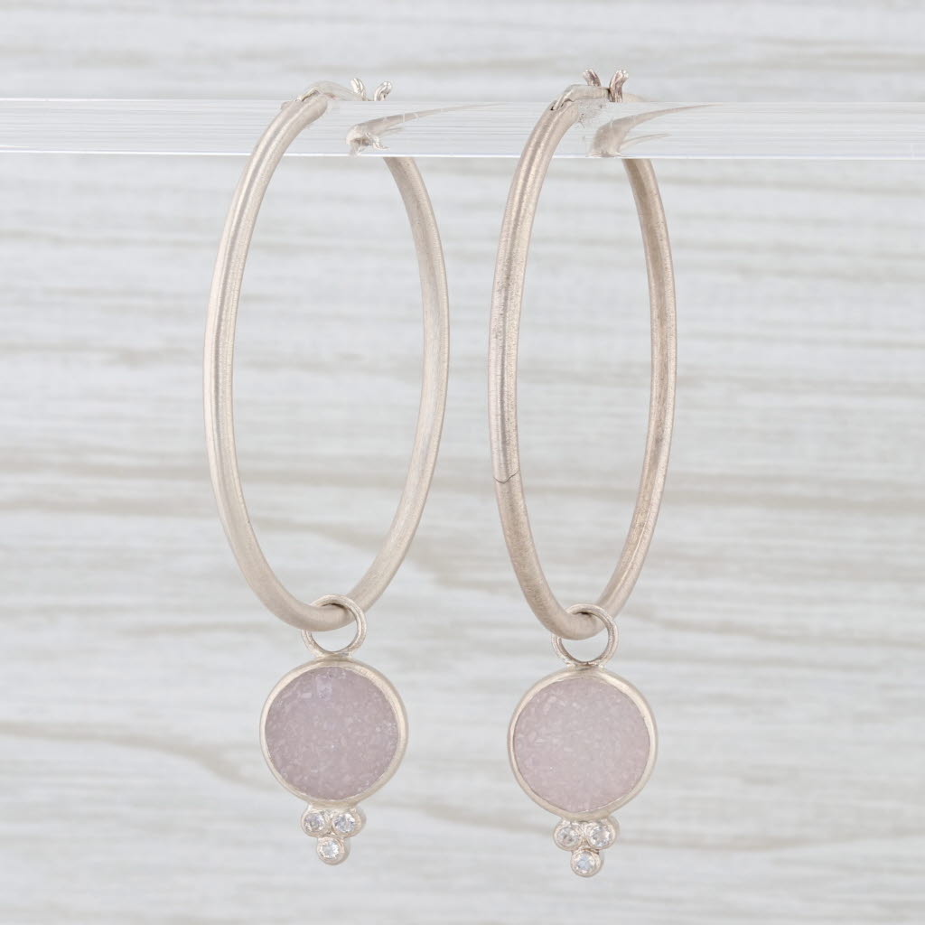 Light Gray New Nina Nguyen Hoop Earrings Sterling Silver Druzy Quartz Moonstone Charms