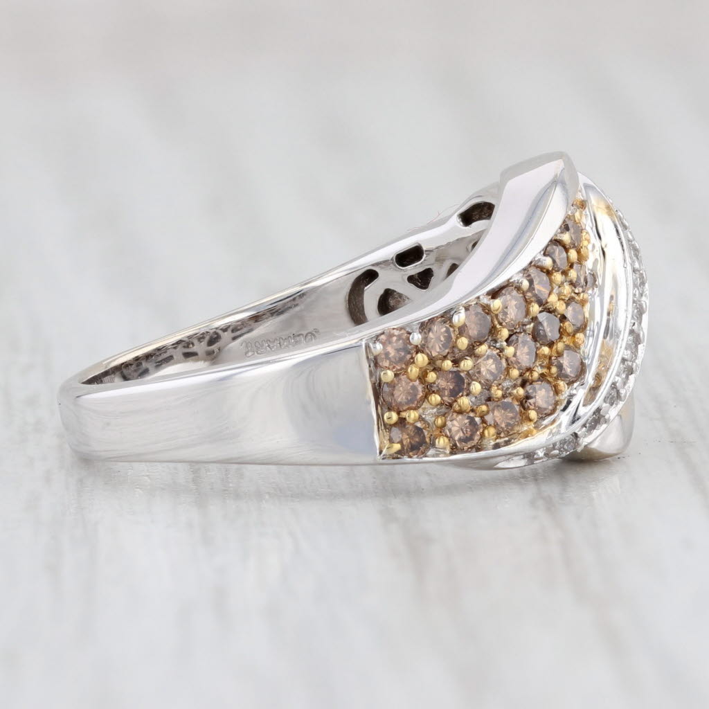Light Gray 0.78ctw Brown White Pave Diamond Bypass Ring 14k White Gold Size 7