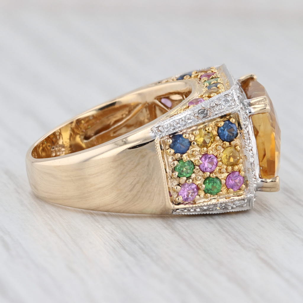 Light Gray 9.44ctw Citrine Sapphire Zircon Tsavorite Diamond Halo Cocktail Ring 14k Gold