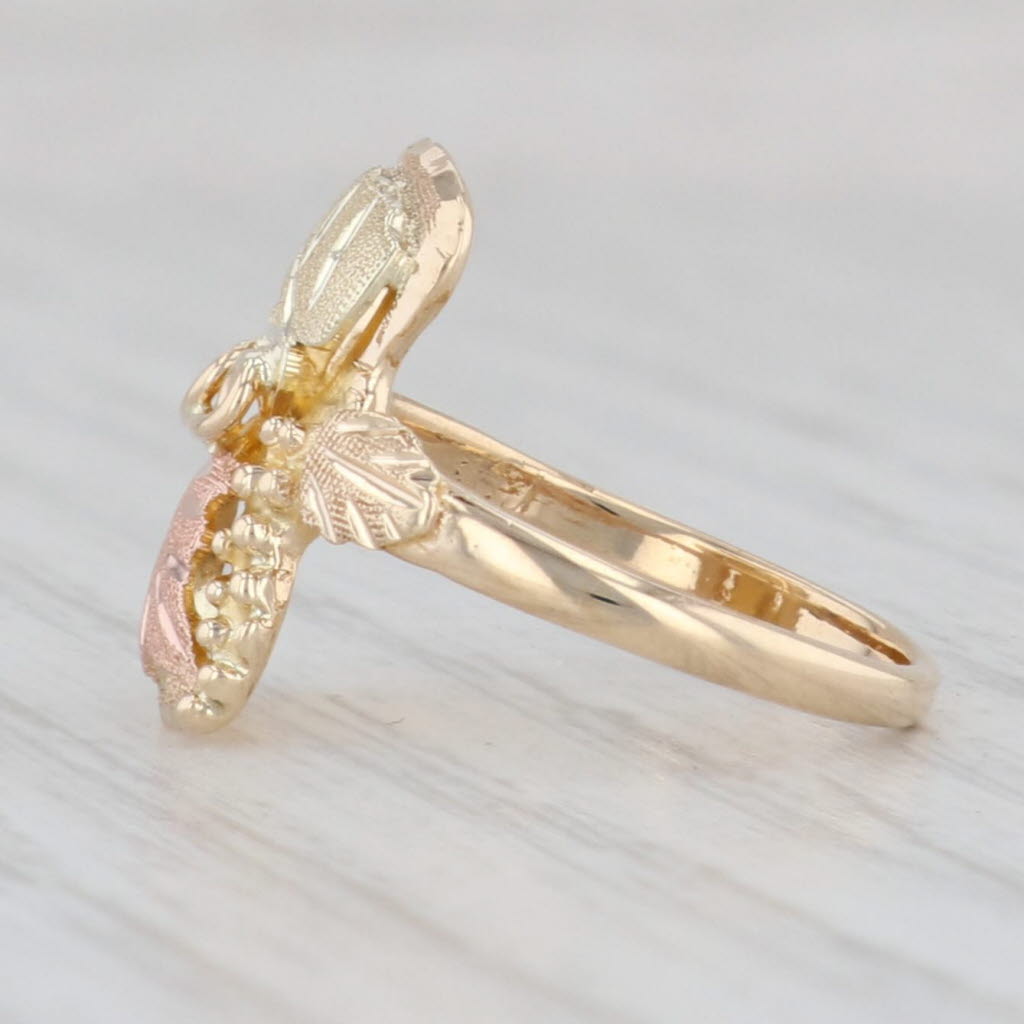 Light Gray Tri-Toned Leaf Ring 10k Yellow Rose Green Gold Size 4 Floral