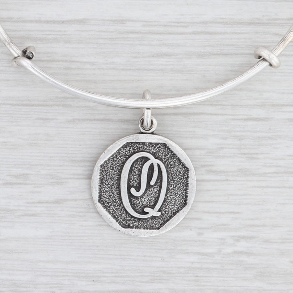 Light Gray New Alex and Ani Initial Q Bangle Charm Bracelet Rafaelian Silver Expandable