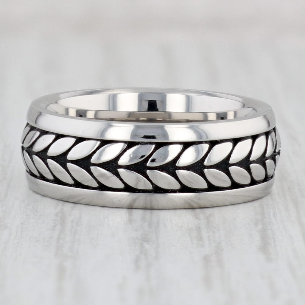 Light Gray New Rope Pattern Titanium Ring Size 8.25-8.5 Wedding Band