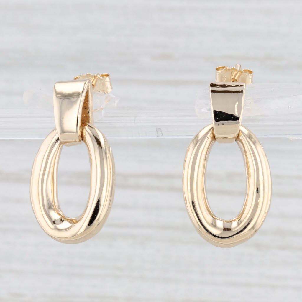 Light Gray Oval Dangle Earrings 14k Yellow Gold Pierced Drops