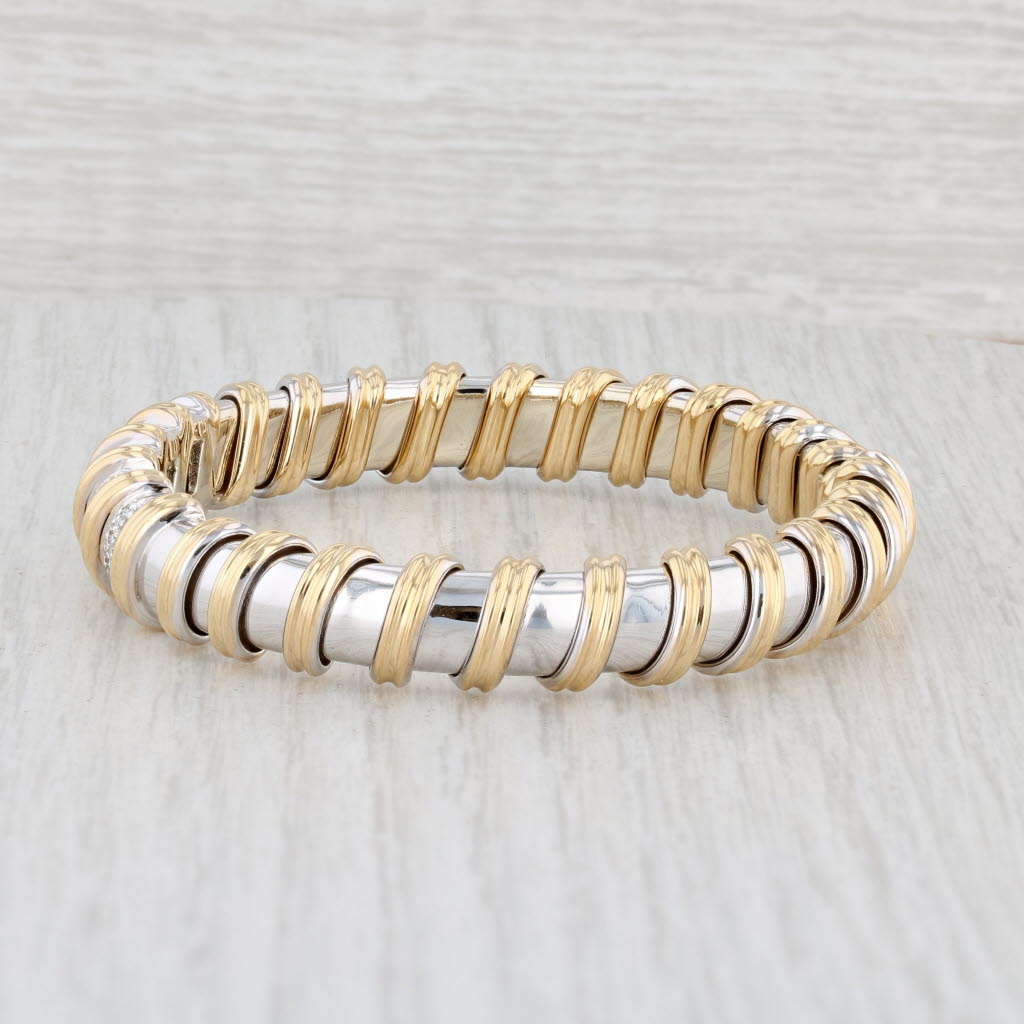 Light Gray Roberto Coin .76ctw Diamond Ruby Flexible Bangle Bracelet 18k Gold Nabucco 6.5"