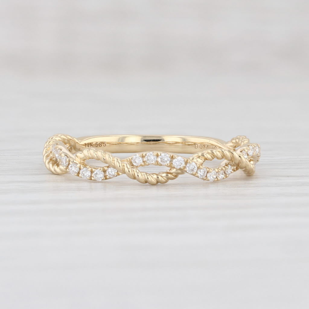 Light Gray New Diamond Woven Stackable Ring 14k Yellow Gold Size 6.5 Wedding Band