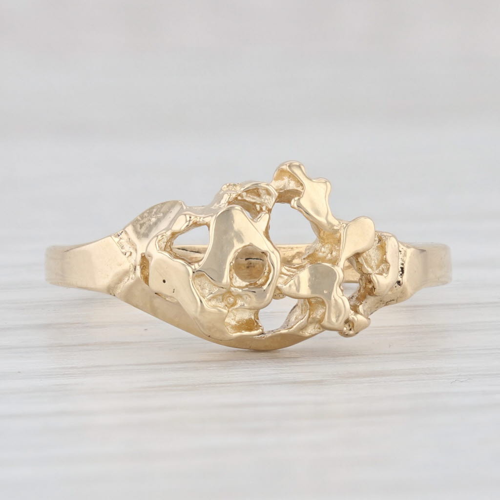 Light Gray Open Work Nugget Ring 18k Yellow Gold Size 9