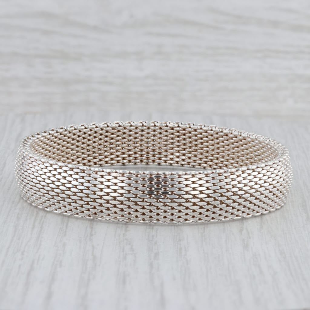 Gray Mesh Chain Bracelet Sterling Silver 925 7.5" 12.3mm Pull Over Statement