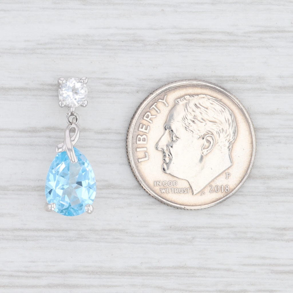Light Gray New Blue White Topaz Teardrop Pendant 10k White Gold
