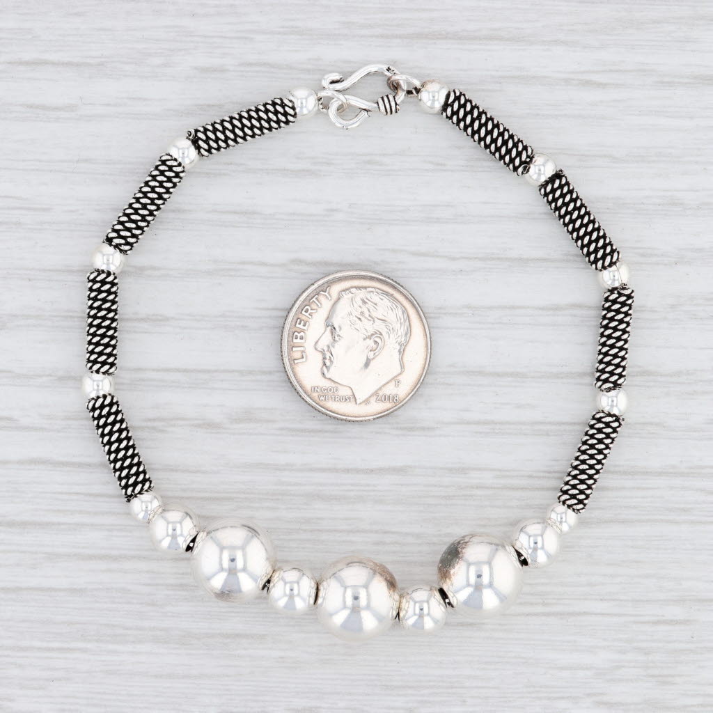 Light Gray New Bead Statement Bracelet Sterling Silver 7.5" Beaded Chain