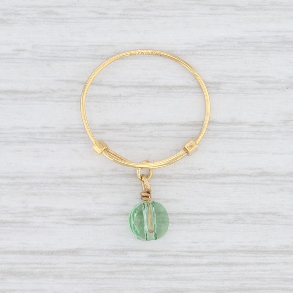 Light Gray New Alex and Ani Sprout Ring Green Swarovski Crystal Gold Toned Sterling Silver