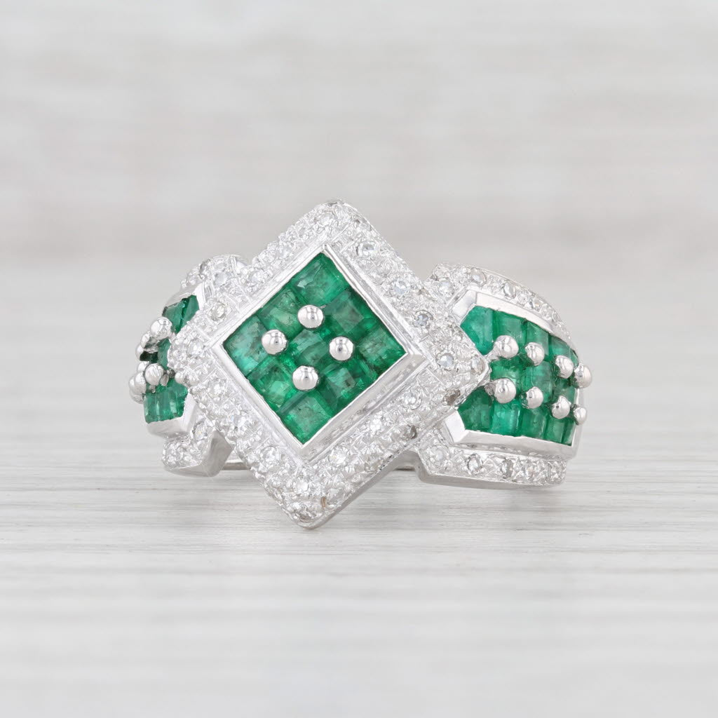 Light Gray 1.25ctw Emerald Diamond Halo Ring 14k White Gold Size 6.75 Cocktail