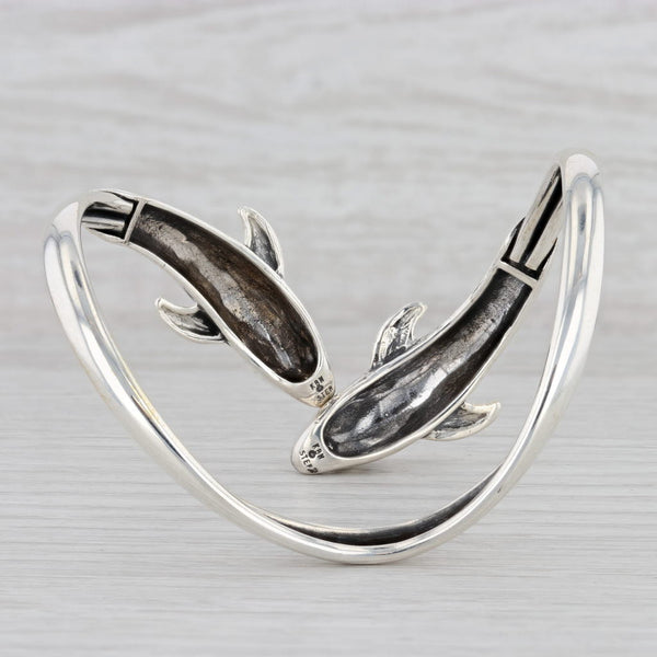 Light Gray Kabana Kissing Dolphins Bangle Bracelet Sterling Silver 7" Flexible Band