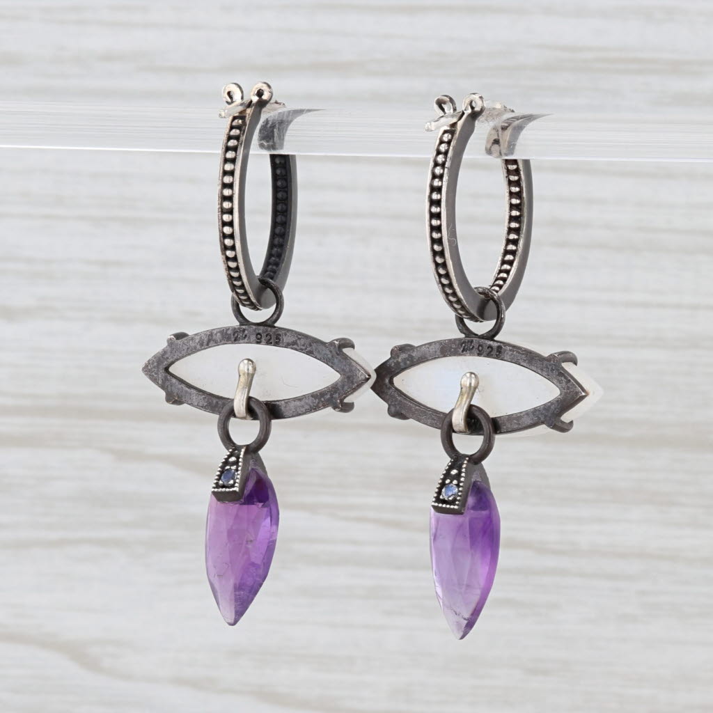 Light Gray New Nina Nguyen Hoop Charm Drops Earrings Sterling Silver Moonstone Amethyst