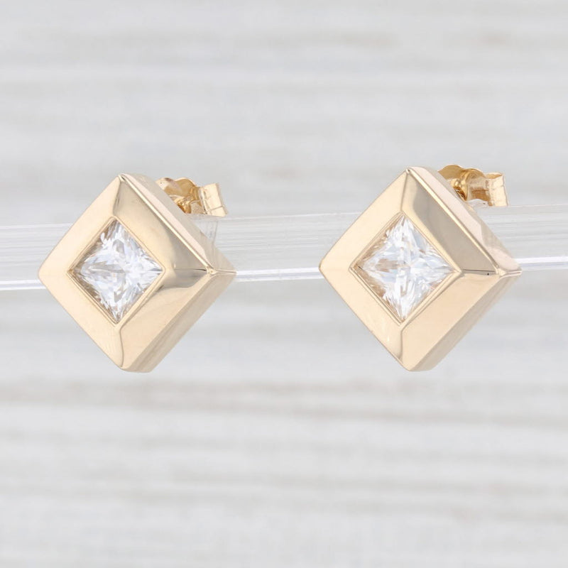 Light Gray New 1.40ctw Moissanite Stud Earrings 14k Yellow Gold Princess Solitaires