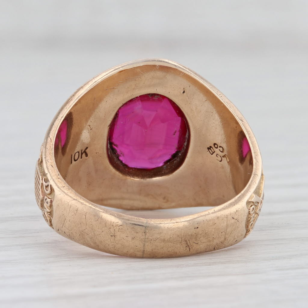 Light Gray The Infantry School Class 1929 Ring 10k Gold Synthetic Ruby Eagle Crest Sz 10.25