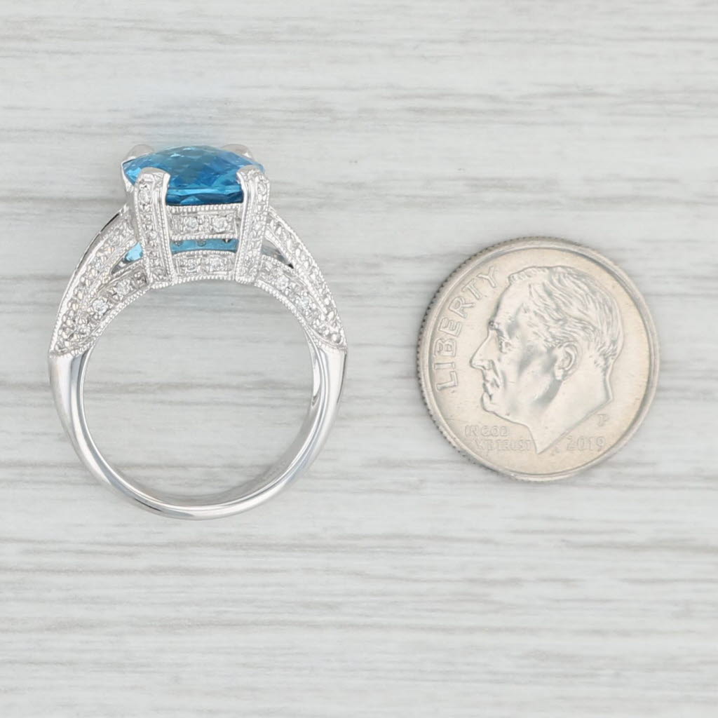 Light Gray 6ctw Rectangle Blue Topaz Diamond Ring 14k White Gold Size 6.5