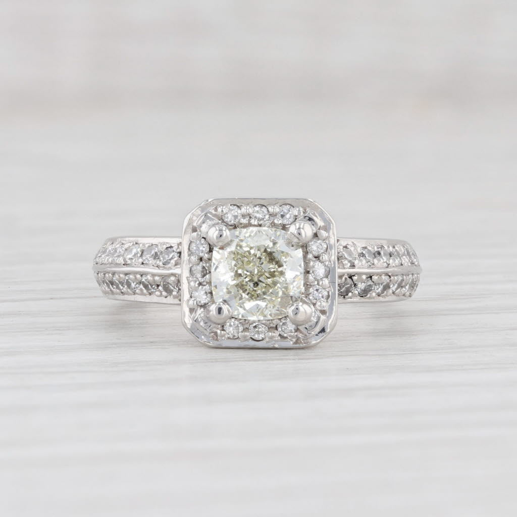 Light Gray 1.24ctw Diamond Halo Engagement Ring Platinum Size 5.5 Cushion Cut GIA