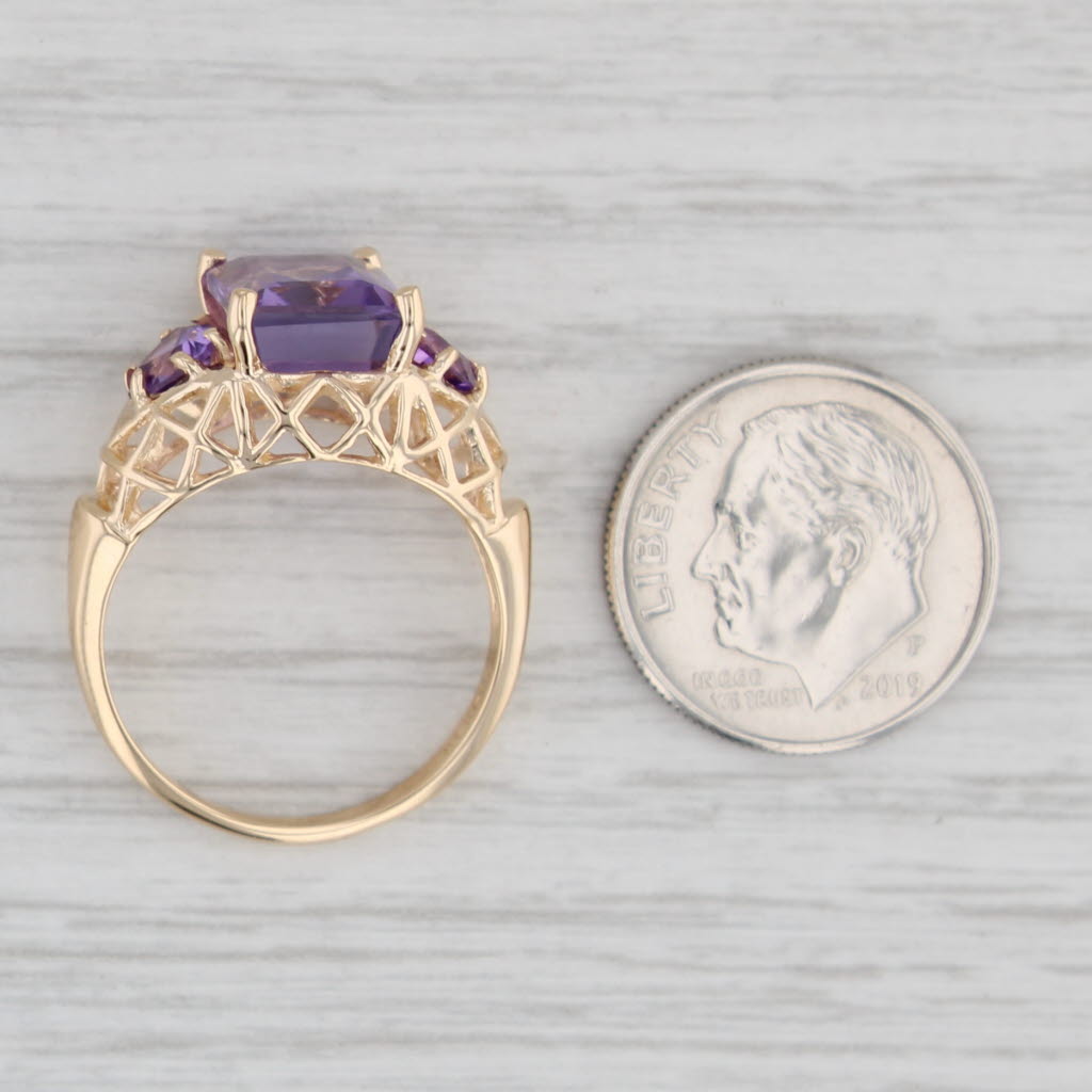 Light Gray 3.68ctw Emerald Cut Amethyst Ring 14k Yellow Gold Size 7.25