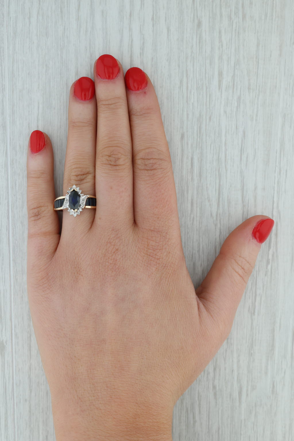 Dark Gray 2.50ctw Marquise Lab Created Blue Sapphire Diamond Halo Ring 10k Gold Size 10