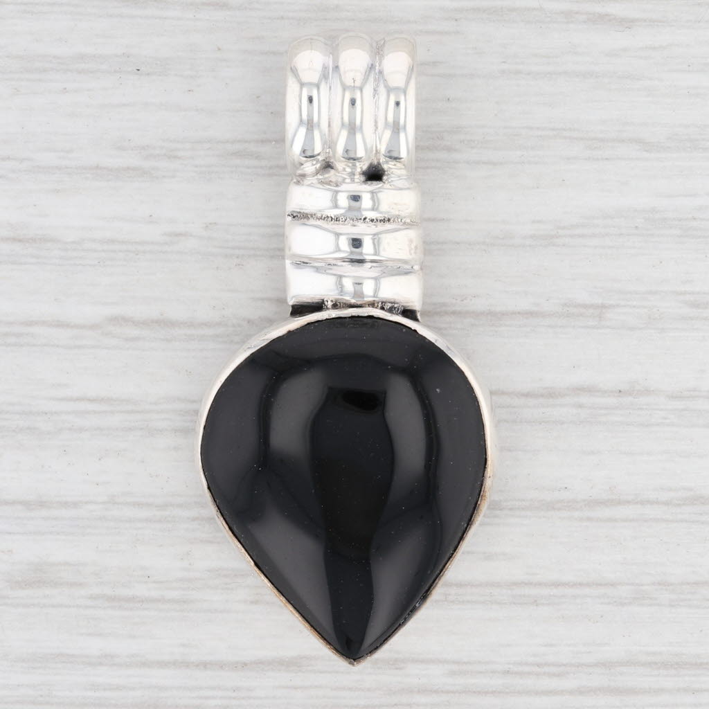 Light Gray New Black Onyx Teardrop Pendant Sterling Silver Drop B12743
