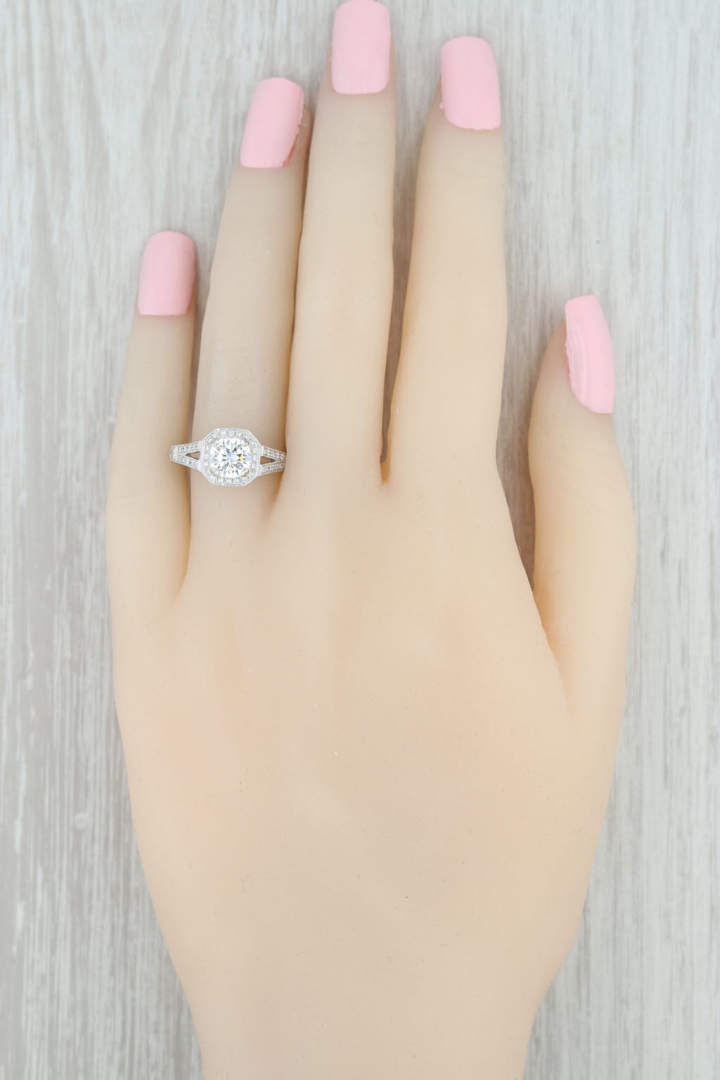 Light Gray New Beverley K Semi Mount Diamond Halo Engagement Ring 18k Gold Size 6.5 Round