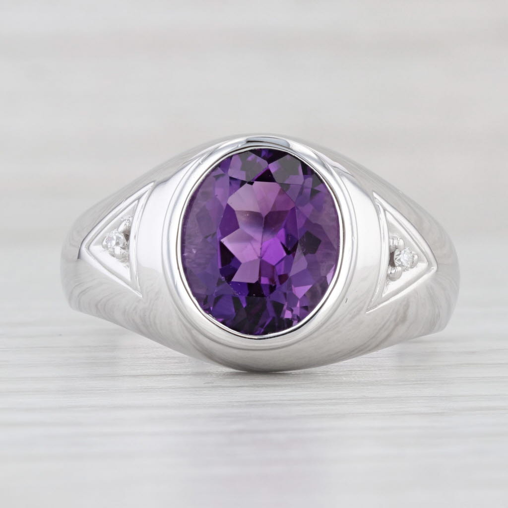 Light Gray 4.84ctw Oval Amethyst Diamond Ring 14k White Gold Size 12 Men's