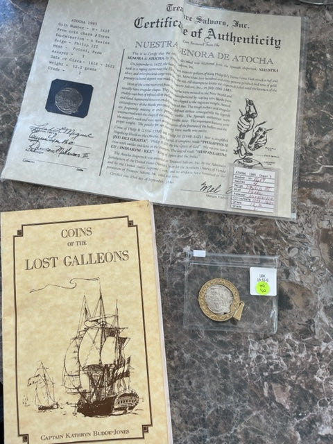 Gray Nuestra Senora De Atocha 4 Reales 1619 Peru 18k Gold Silver Coin Cert & Book