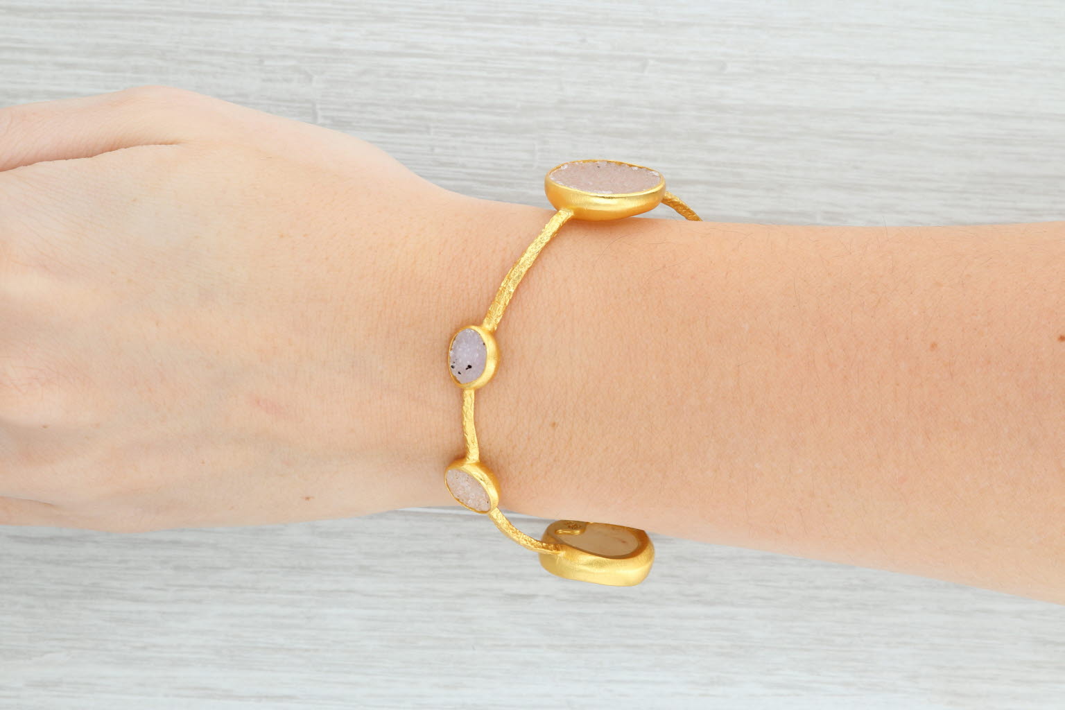 Light Gray New Nina Nguyen Bangle Bracelet 8" Sand White Druzy Quartz Sterling 22k Vermeil