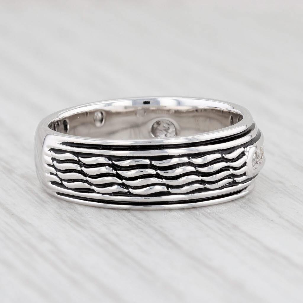 Light Gray New Diamond Men’s Ring Sterling Silver Size 9.75 Wedding Band Etched Pattern