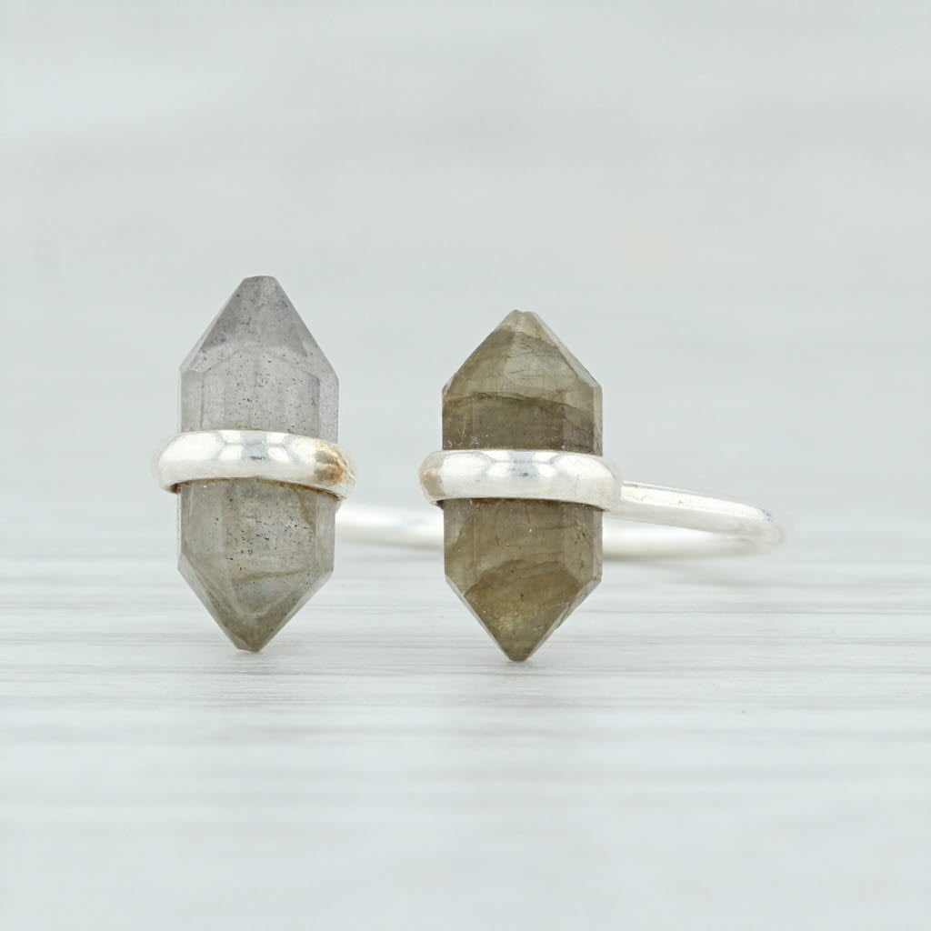 Light Gray New Gray Labradorite Ring Sterling Silver Adjustable Size Handmade Solitaire