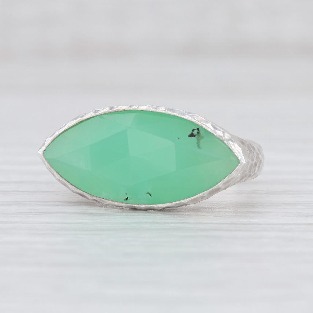 Light Gray New Nina Nguyen Green Chrysoprase Ring Mekong Sterling Silver Hammered Size 6.75