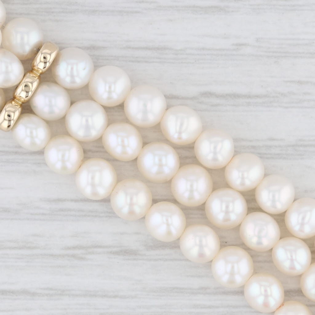 Light Gray Cultured Pearl 3-Strand Bracelet 14k Yellow Gold 7.5" 14mm