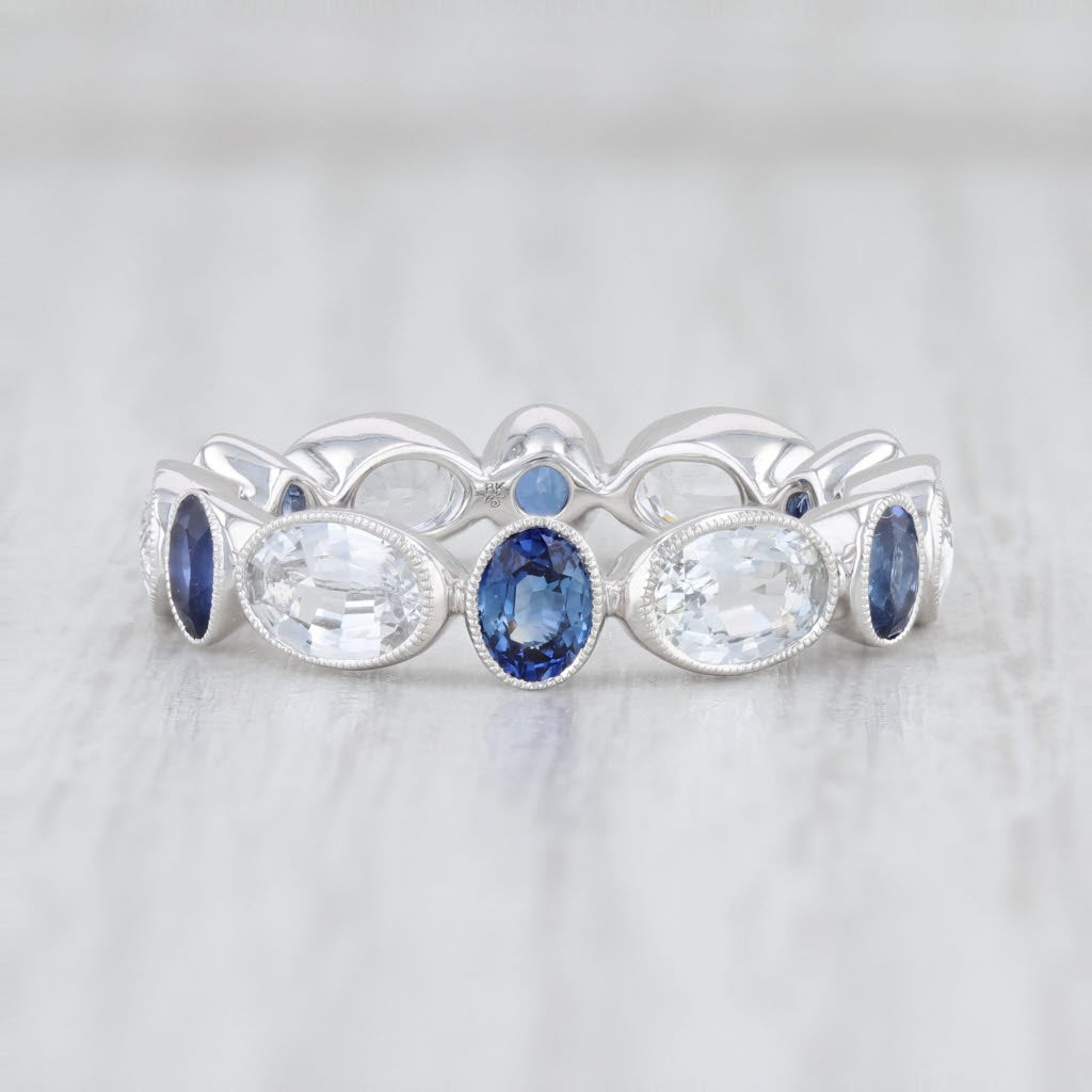 Light Gray New Beverley K Blue White Sapphire Eternity Band 14k White Gold Stackable Ring