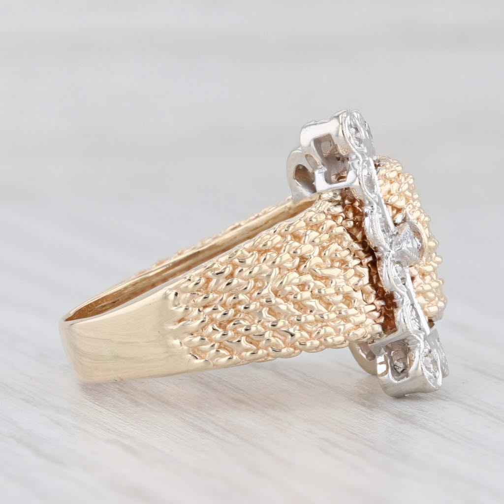 Light Gray 0.13ctw Diamond Belt Buckle Ring 14k White Yellow Gold Statement Size 7.75