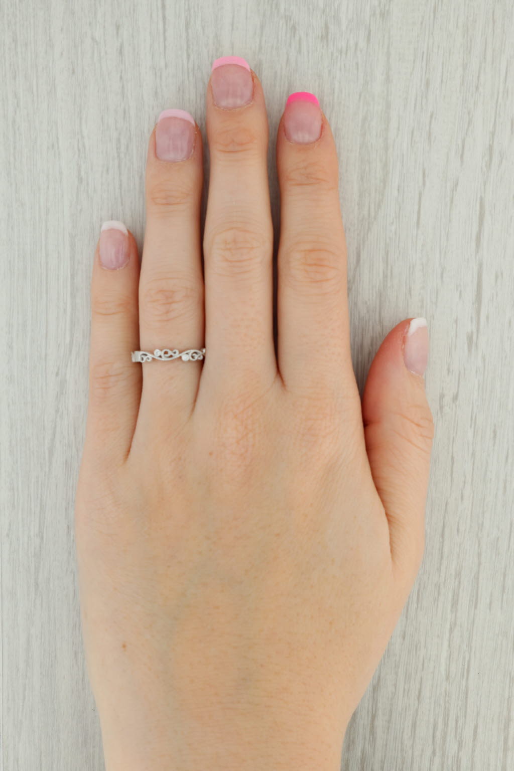 Tan New Ornate Diamond Scrollwork Ring 14k White Gold Sz 6.25 Stackable Wedding Band