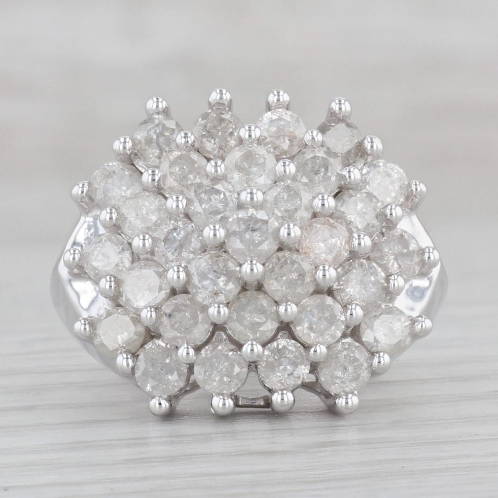 Gray 3.25ctw Diamond Cluster Ring 10k 9k White Gold Size 5.25 Cocktail