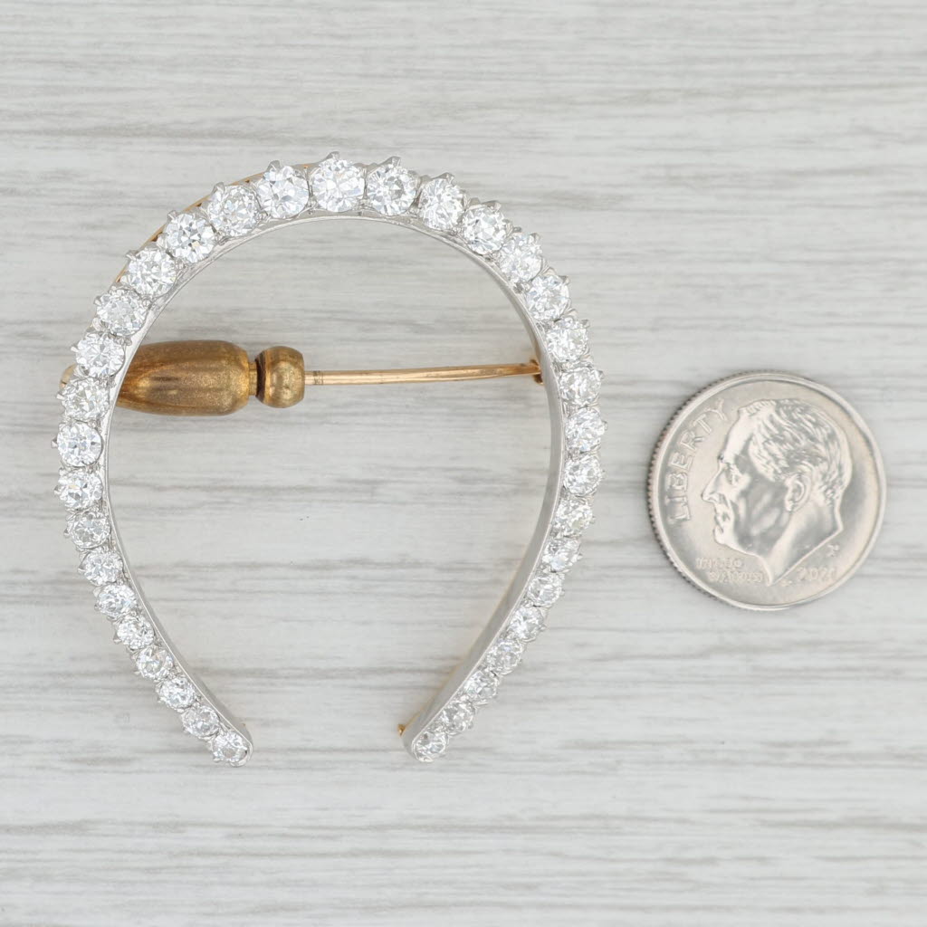 Light Gray Antique Lebolt Large Diamond Horseshoe Brooch 10k 18k Gold Platinum