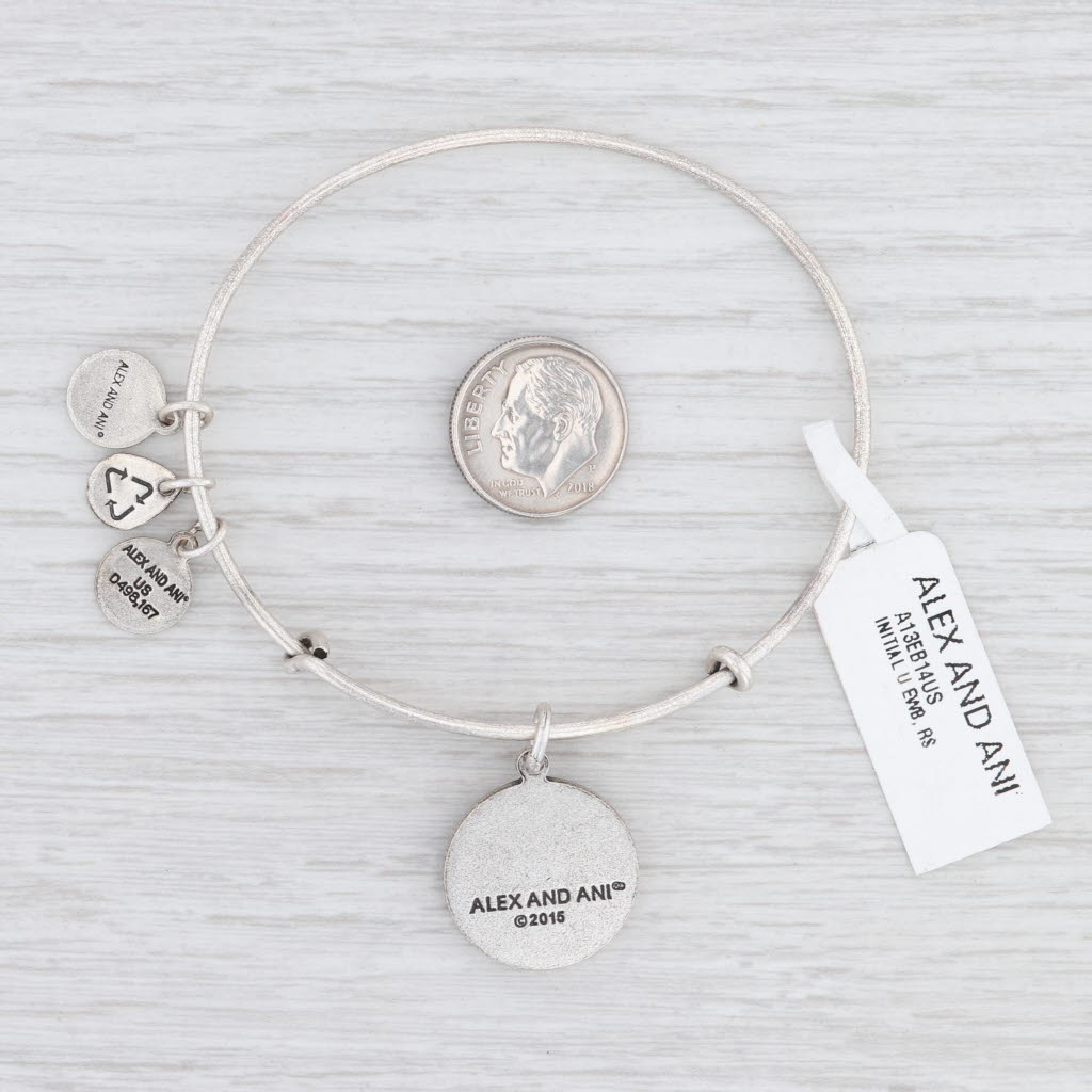 Light Gray New Alex and Ani Initial U Bangle Charm Bracelet Rafaelian Silver Expandable