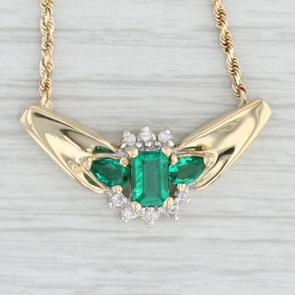 Light Gray 0.77ctw Emerald Diamond Pendant Necklace 14k Yellow Gold 17" Rope Chain
