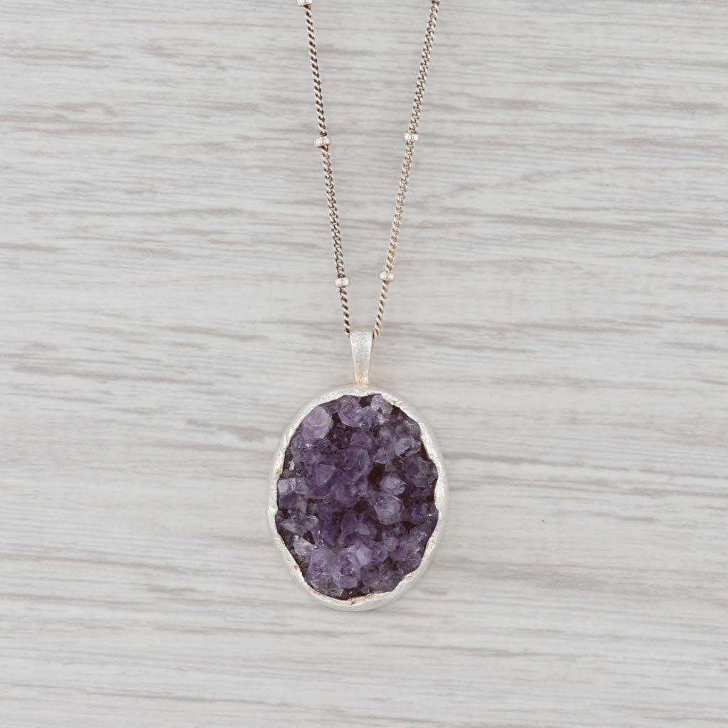 Gray New Nina Nguyen Druzy Amethyst Pendant Necklace Sterling Silver 16-18" Adjust