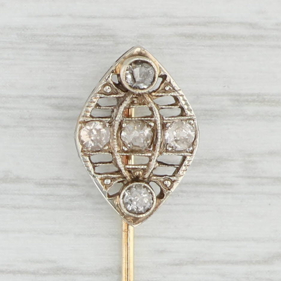 Light Gray Antique 0.34ctw Diamond Stickpin 14k White Yellow Gold Pin