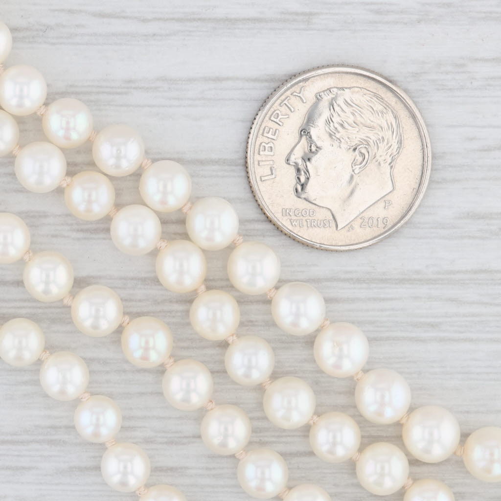 Light Gray Vintage Cultured Pearl 2-Strand Necklace 14k Yellow Gold 19.5"