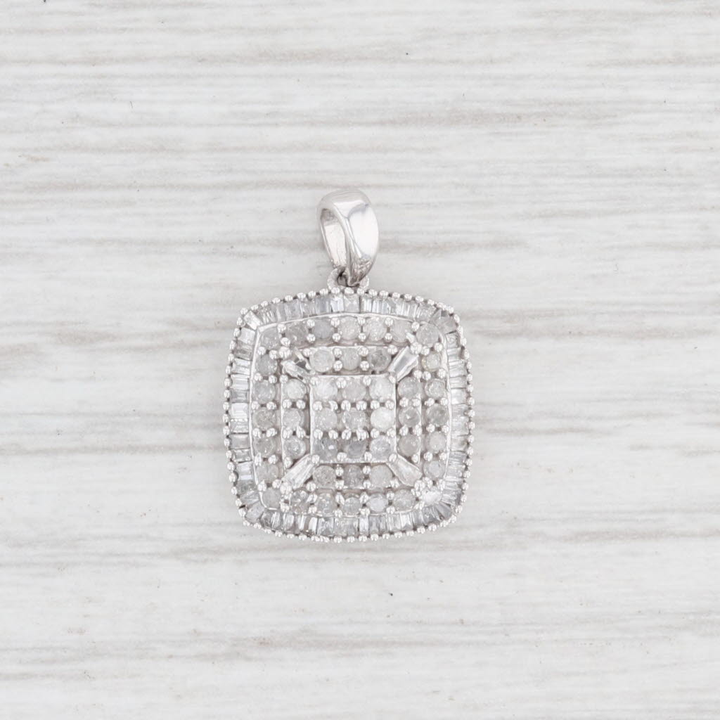 Light Gray New 0.38ctw Diamond Cluster Halo Pendant 10k White Gold Drop