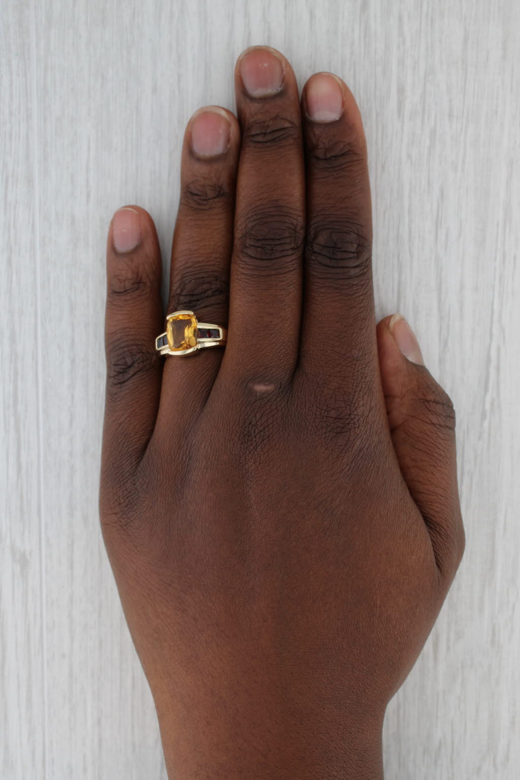 Gray 3.79ctw Orange Citrine Red Garnet Ring 10k Yellow Gold Size 7.25