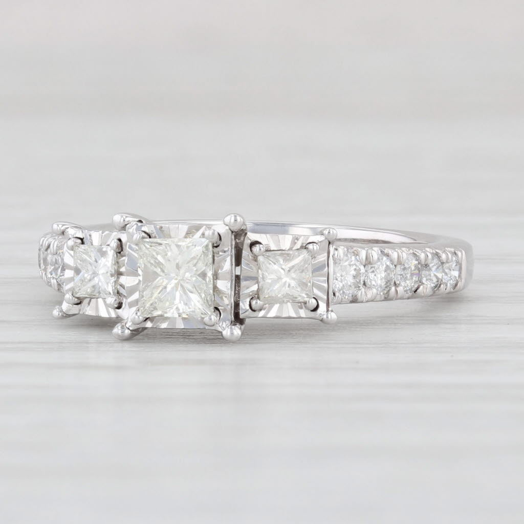 Light Gray 3-Stone 0.88ctw Princess Diamond Engagement Ring 10k White Gold Size 7